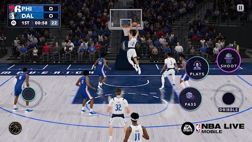 Captura de NBA LIVE Mobile: pista durante un partido